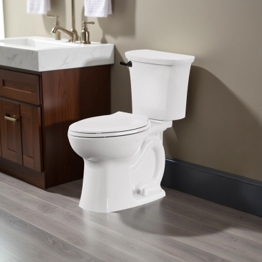 Click here to see American Standard 204AA704.020 American Standard Edgemere Chair Height Elongated High Efficiency Two-Piece Toilet with Matte Black Trip Lever, 1.28 GPF, ADA, White - 204AA704.020