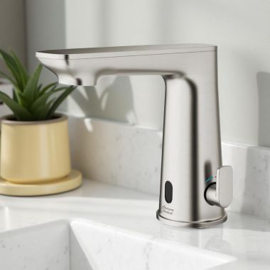 Click here to see American Standard 7020205.295 American Standard Selectronic Clean IR Touchless Bathroom Faucet, Lead-Free, Lithium Battery, 0.5 GPM, Brushed Nickel - 7020205.295