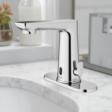 Click here to see American Standard 7020255.002 American Standard Selectronic Clean IR Touchless Bathroom Faucet with Pop-Up Drain and Deck Plate, Lead-Free, 0.5 GPM, Polished Chrome - 7020255.002