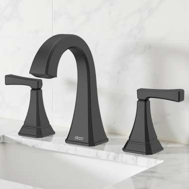 Click here to see American Standard 7612807.243 American Standard Crawford Widespread Bathroom Faucet with Metal Push Pop-Up, Two Handles, ADA, WaterSense, 1.2 GPM, Matte Black - 7612807.243