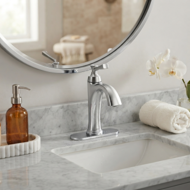 Click here to see American Standard 7617107.002 American Standard Single-Handle Bathroom Faucet With Push Pop-Up, Supply Lines, and 4