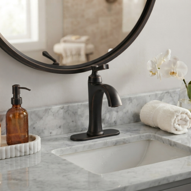 Click here to see American Standard 7617107.278 American Standard Single-Handle Bathroom Faucet With Push Pop-Up, Supply Lines, and 4
