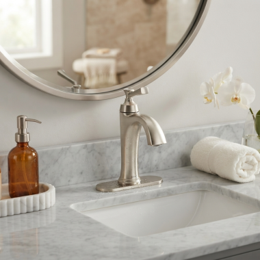 Click here to see American Standard 7617107.295 American Standard Single-Handle Bathroom Faucet With Push Pop-Up, Supply Lines, and 4