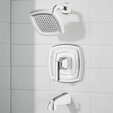 Click here to see American Standard TU612502.002 American Standard Crawford Pressure Balance Tub And Shower Trim, ADA, Metal Lever Handle, 0.5 GPM,2 GPM, Polished Chrome - TU612502.002