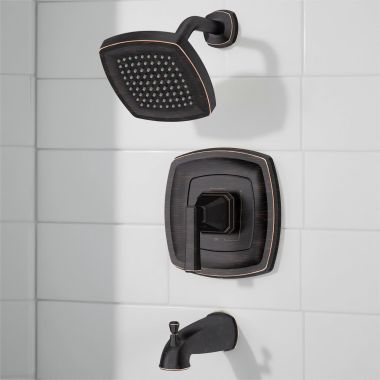 Click here to see American Standard TU612502.278 American Standard Crawford Pressure Balance Tub And Shower Trim, ADA, Metal Lever Handle, 0.5 GPM,2 GPM, Legacy Bronze - TU612502.278