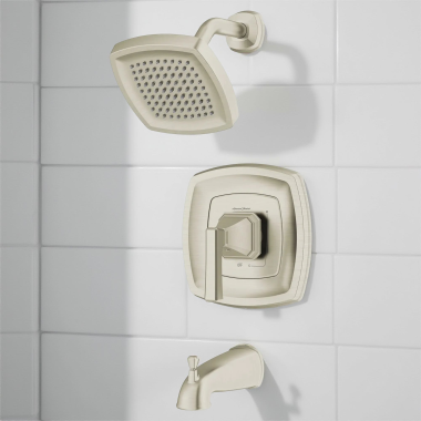 Click here to see American Standard TU612502.295 American Standard Crawford Pressure Balance Tub And Shower Trim, ADA, Metal Lever Handle, 0.5 GPM,2 GPM, Brushed Nickel - TU612502.295