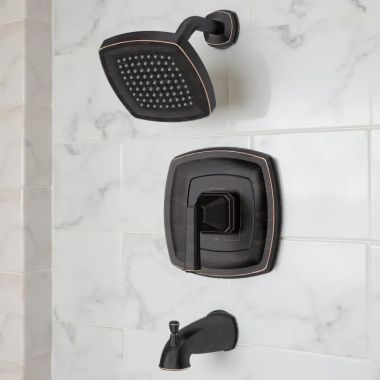 Click here to see American Standard TU612508.278 American Standard Crawford Tub/Shower Trim with Water-Saving Showerhead, WaterSense, 1.8 GPM, Legacy Bronze - TU612508.278