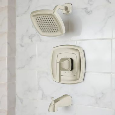 Click here to see American Standard TU612508.295 American Standard Crawford Tub/Shower Trim with Water-Saving Showerhead, WaterSense, 1.8 GPM, Brushed Nickel - TU612508.295