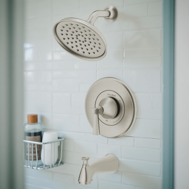 Click here to see American Standard TU617502.295 American Standard Glenmere Tub/Shower Trim Kit with Showerhead, 2.5 GPM, Brushed Nickel - TU617502.295