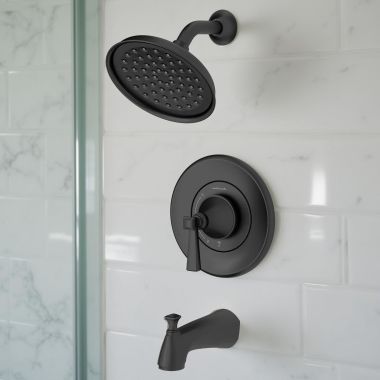 Click here to see American Standard TU617508.243 American Standard Glenmere Tub/Shower Trim Kit with Water-Saving Showerhead, WaterSense, 1.8 GPM, Matte Black - TU617508.243