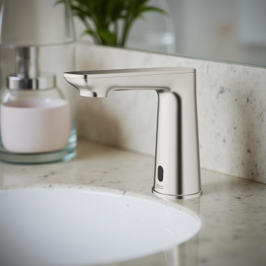 Click here to see American Standard 7020105.295 American Standard Selectronic IR Touchless Bathroom Faucet, Less Mixer, Battery-Powered, 0.5 GPM, Brushed Nickel - 7020105.295