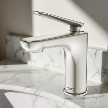 Click here to see American Standard 7105121.295 American Standard Studio Single Hole Bathroom Faucet with Pop-up Drain, 1.2 GPM, WaterSense, Brushed Nickel - 7105121.295
