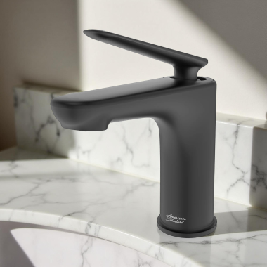 Click here to see American Standard 7105121.243 American Standard Studio Single Hole Bathroom Faucet with Pop-up Drain, 1.2 GPM, WaterSense, Matte Black - 7105121.243