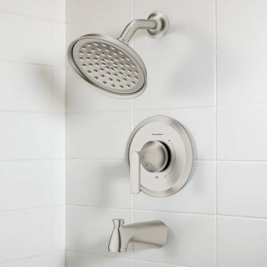 Click here to see American Standard 7428508.295 American Standard Corsham Tub And Shower Pressure Balancing Valve Trim, Anti-Scald, Ceramic Valve, Brushed Nickel - 7428508.295