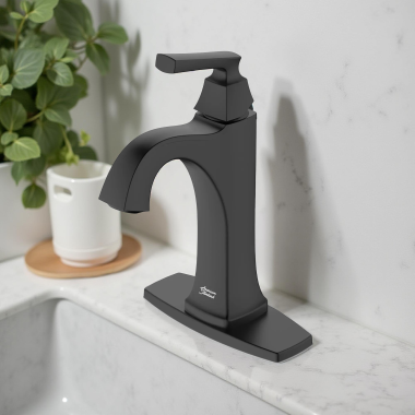 Click here to see American Standard 7426101.243 American Standard Belmeade Single-Handle Bathroom Faucet With Push Pop-Up, Supply Lines, and Deckplate, Ceramic Disc, WaterSense, ADA, Matte Black - 7426101.243
