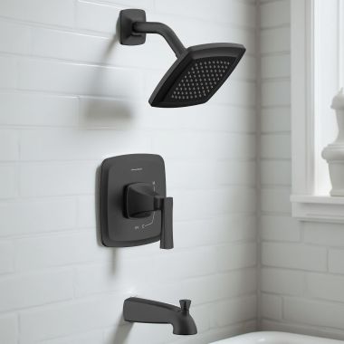 Click here to see American Standard 7426508.243 American Standard Belmeade Tub And Shower Pressure Balancing Valve Trim, Anti-Scald, Ceramic Valve, Matte Black - 7426508.243