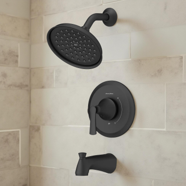 Click here to see American Standard 7427502.243 American Standard Braymer Pressure Balance Tub and Shower Trim, Single Function, Lever Handle, 2.5 GPM, Matte Black - 7427502.243