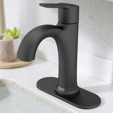 Click here to see American Standard 7428101.243 American Standard Corsham Single-Handle Bathroom Faucet With Push Pop-Up, Supply Lines, and Deckplate, Ceramic Disc, WaterSense, ADA, Matte Black - 7428101.243