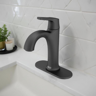 Click here to see American Standard 7429101.243 American Standard Becklow Single-Handle Bathroom Faucet With Push Pop-Up, Supply Lines, and Deckplate, Ceramic Disc, WaterSense, ADA, Matte Black - 7429101.243