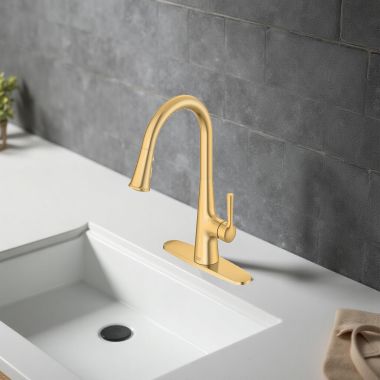 Click here to see American Standard 7441300.GN0 American Standard Southport Pull-Down Kitchen Faucet, Drip-Free, ADA-Compliant, 1.8 GPM, Brushed Cool Sunrise - 7441300.GN0