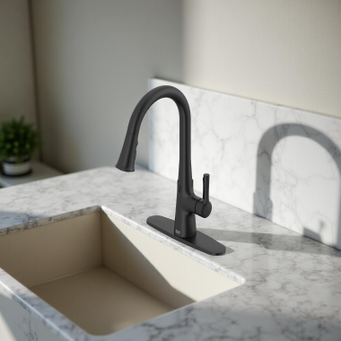 Click here to see American Standard 7441381.243 American Standard Southport Touchless Single-Handle Pull-Down Dual Spray Kitchen Faucet, Drip-Free, ADA-Compliant, Matte Black - 7441381.243