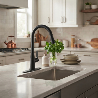 Click here to see American Standard 7442300.243 American Standard Calusa Single-Handle Dual Spray Pull-Down Kitchen Faucet, ADA, 1.8 GPM, Matte Black - 7442300.243 