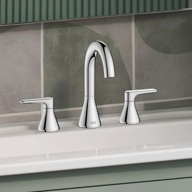 Click here to see American Standard 7061801.002 American Standard Aspirations Two-Handle Widespread Lavatory Faucet w/ Pop-Up, 1.2 GPM, Polished Chrome - 7061801.002