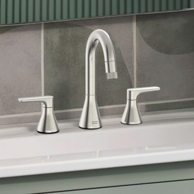 Click here to see American Standard 7061821.295 American Standard Aspirations Two-Handle Pull-Out Widespread Lavatory Faucet w/ Pop-Up, Brushed Nickel - 7061821.295