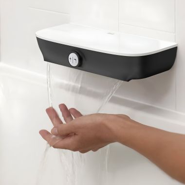 Click here to see American Standard 8888116.243 American Standard Aspirations Waterfall Tub Spout with Push-Button Diverter, Acrylic Top, Matte Black - 8888116.243