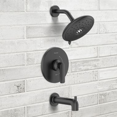 Click here to see American Standard TU061508.243 American Standard Aspirations Pressure Balance Tub/Shower Faucet, 1.8 GPM, Matte Black - TU061508.243