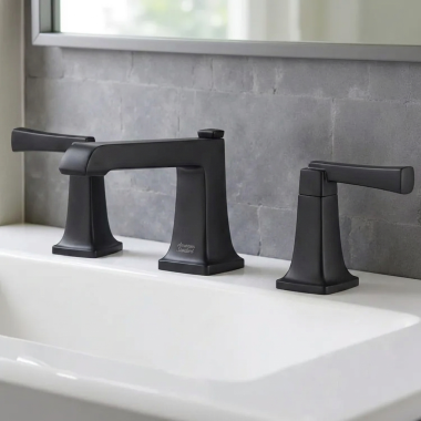 Click here to see American Standard 7353841.243 American Standard Townsend 8” Widespread Two Handle Bathroom Faucet, Lever Handle, 1.2 GPM, Matte Black - 7353841.243