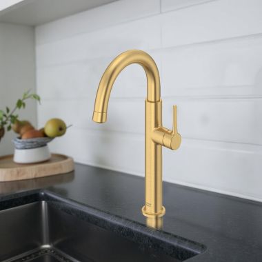 Click here to see American Standard 4803410.GN0 American Standard Studio S Single-Handle Pull-Down Bar Faucet With Retractable Spray Head, 1.5 GPM, Brushed Cool Sunrise - 4803410.GN0