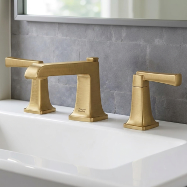 Click here to see American Standard 7353841.GN0 American Standard Townsend 8” Widespread Two Handle Bathroom Faucet, Lever Handle, 1.2 GPM, Brushed Cool Sunrise - 7353841.GN0