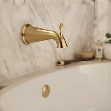 Click here to see American Standard 8888105.GN0 American Standard Delancey Slip-On Diverter Tub Spout, Wall Mount, Metal, Brushed Cool Sunrise - 8888105.GN0