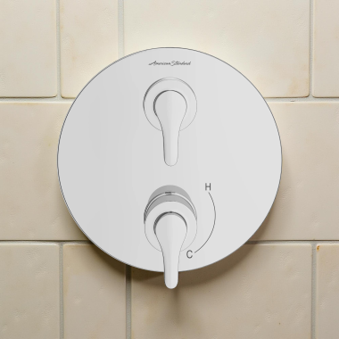 Click here to see American Standard TU105740.002 American Standard Studio Valve Trim with Diverter, Round Shape, Two Handle, ADA, Polished Chrome - TU105740.002