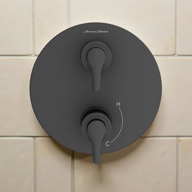 Click here to see American Standard TU105740.243 American Standard Studio Valve Trim with Diverter, Round Shape, Two Handle, ADA, Matte Black - TU105740.243