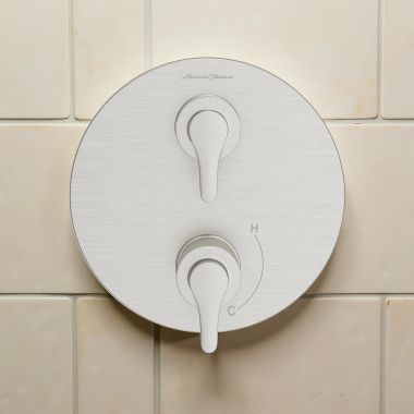 Click here to see American Standard TU105740.295 American Standard Studio Valve Trim with Diverter, Round Shape, Two Handle, ADA, Brushed Nickel - TU105740.295