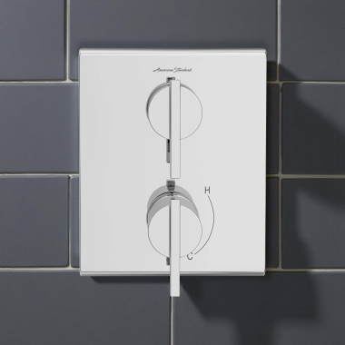 Click here to see American Standard TU184740.002 American Standard Times Square Valve Trim with Diverter, Rectangular Shape, Two Handle, ADA, Polished Chrome - TU184740.002