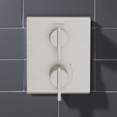Click here to see American Standard TU184740.295 American Standard Times Square Valve Trim with Diverter, Rectangular Shape, Two Handle, ADA, Brushed Nickel - TU184740.295