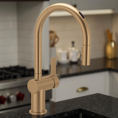 Click here to see   Moen Cia Smart Single-Handle High Arc Pull-Down Kitchen Faucet w/ Voice Activation, 1.5 GPM, Bronzed Gold - 7622EVBZG