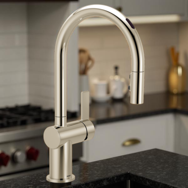 Click here to see   Moen Cia Smart Single-Handle High Arc Pull-Down Kitchen Faucet w/ Voice Activation, 1.5 GPM, Polished Nickel - 7622EVNL