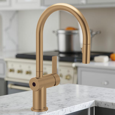 Click here to see   Moen Cia Single-Handle High-Arc Pull-Down Kitchen Faucet w/ MotionSense Wave, 1.5 GPM, Bronzed Gold - 7622EWBZG
