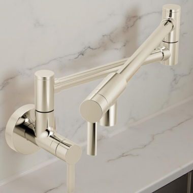 Click here to see   Moen Two-Handle Pot Filler Faucet w/ Dual Jointed Swing Arm, 5.5 GPM, Polished Nickel - S665NL