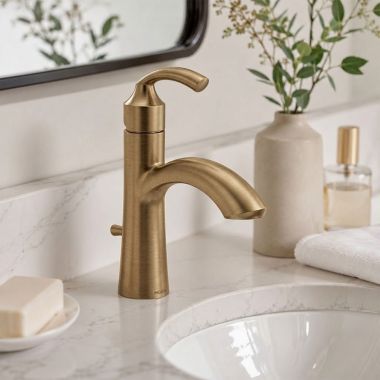 Click here to see Moen 6170BZG Moen Glyde Single-Handle Bathroom Faucet with Metal Pop-Up, Lever Handle, 1.2 GPM, Bronzed Gold - 6170BZG
