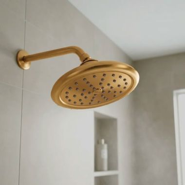 Click here to see Moen S6310EPBZG Moen 7” Round One Function Raincan Shower Head with Immersion, WaterSense, 1.75 GPM, Bronzed Gold - S6310EPBZG