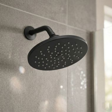 Click here to see Moen S6360EPBL Moen 8” Single-Function Rainshower Shower Head, Round with Immersion Technology, 1.75 GPM, WaterSense, Matte Black - S6360EPBL