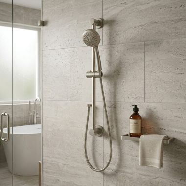 Click here to see Moen 3868EP15BN Moen Eco-Performance Handheld Shower with Slide Bar, 1.5 GPM, Watersense, Single-Function, Brushed Nickel - 3868EP15BN