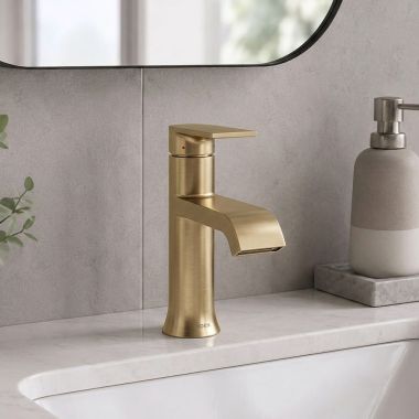 Click here to see Moen 6702BZG Moen Genta LX Single-Handle Bathroom Faucet with Pop-Up, Lever Handle, 1.2 GPM, Bronzed Gold - 6702BZG