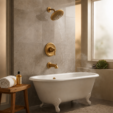 Click here to see Moen T2283EPBZG Moen Dartmoor Posi-Temp Tub/Shower Faucet with 1.75 Rainshower, 1-Function, Single Lever Handle, M-PACT, Bronzed Gold - T2283EPBZG
