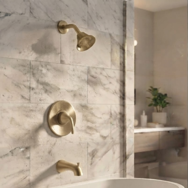 Click here to see Moen T2743BZG Moen Glyde Posi-Temp Single-Handle Tub and Shower Trim, Lever Handle, 2.5 GPM, Bronzed Gold - T2743BZG